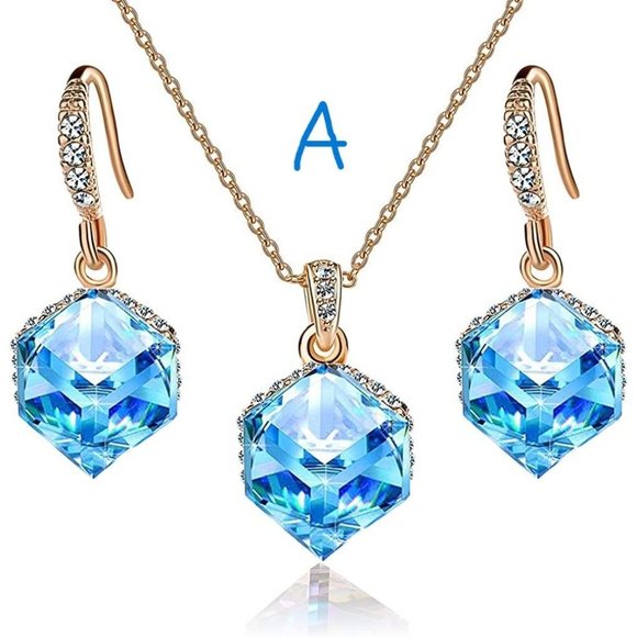 New Colorful Cubic Austrian Crystal Pendant Necklace Earrings for Women … - Picture 2 of 8